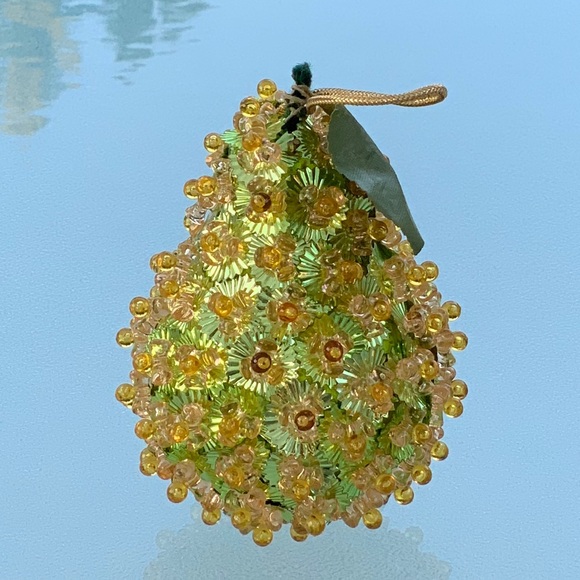 Handmade Other - Mid-Century Modern Green and Gold Pear Push Pin Sequins Christmas Ornament